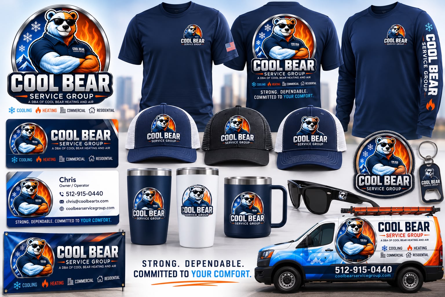 Cool Bear Service Group branded merchandise and service van